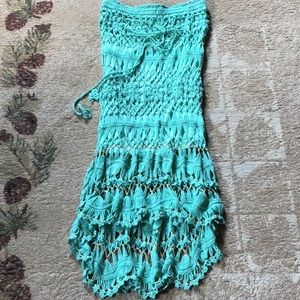 Hi low mint green skirt with gold accents